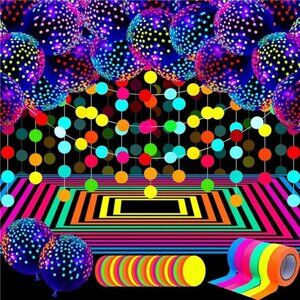 Glow in the Dark Party Supplies Glow Neon Party Supply Set, 98.4 ft 6 Rolls